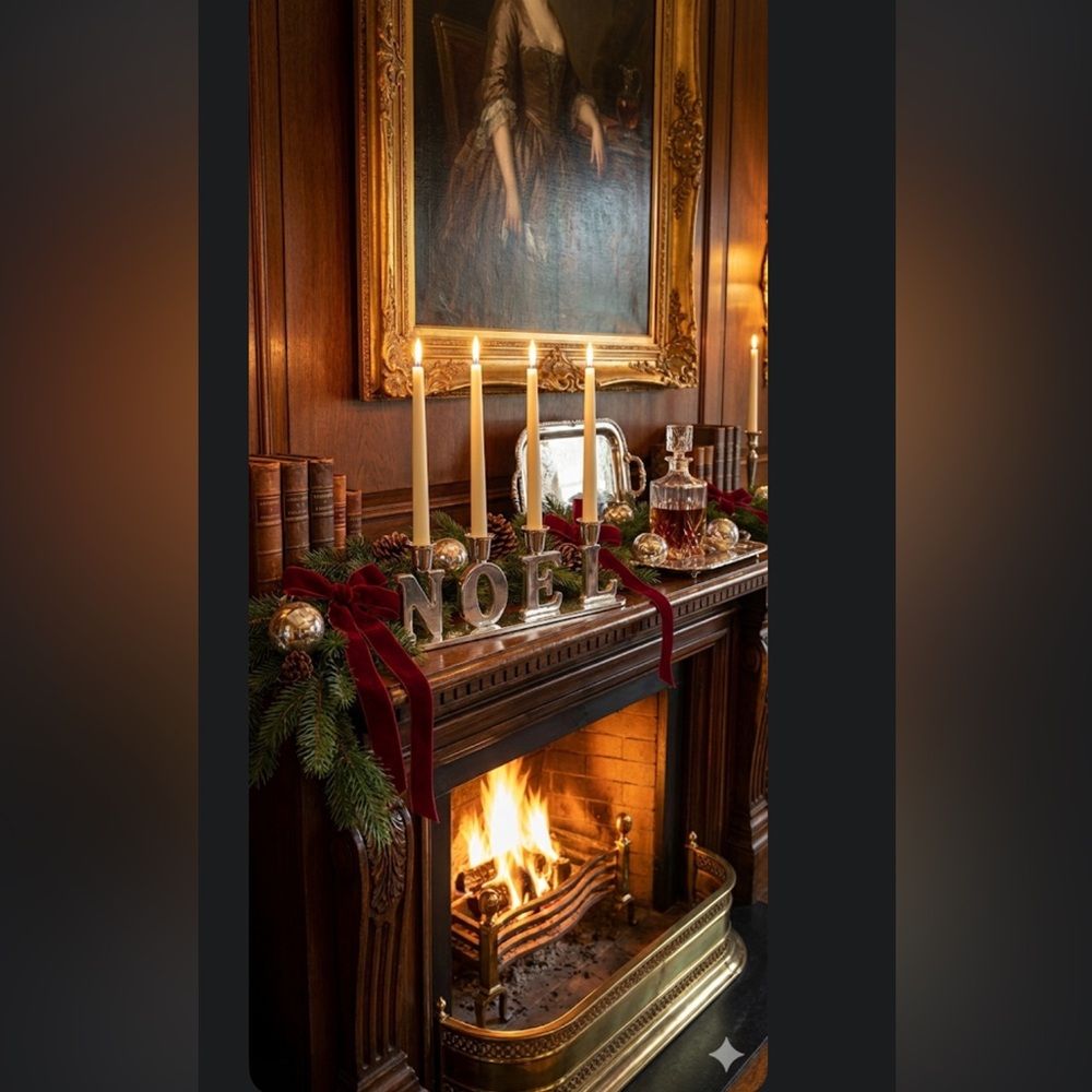 Godinger Silver Plated NOEL Candle Holder Christmas Candelabra Mantel Decor